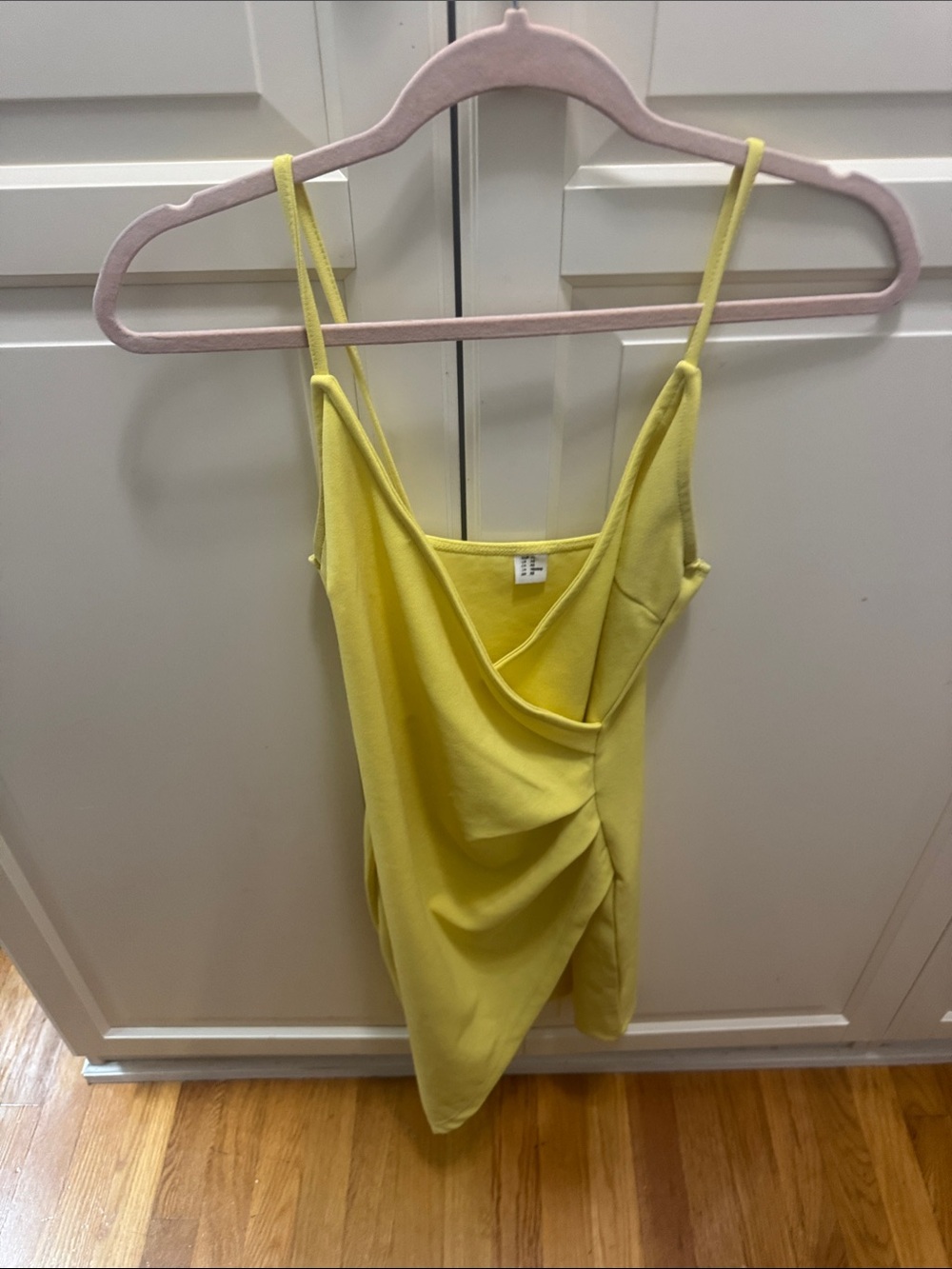 Spaghetti Strap Draped Mini Dress in Yellow